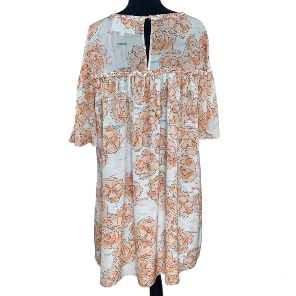 DYVNA Silk Watercolor Floral Print Short Sleeve Shift Dress Size 12 Dainty Flowy - Picture 3 of 16
